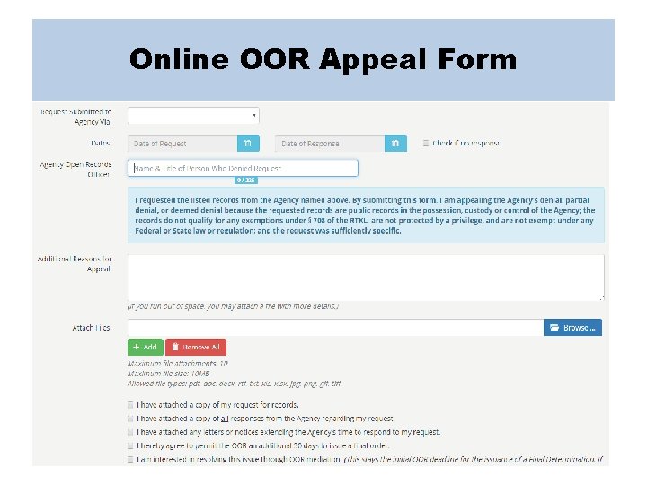 Online OOR Appeal Form 