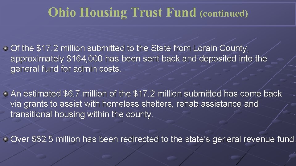 Ohio Housing Trust Fund (continued) Of the $17. 2 million submitted to the State