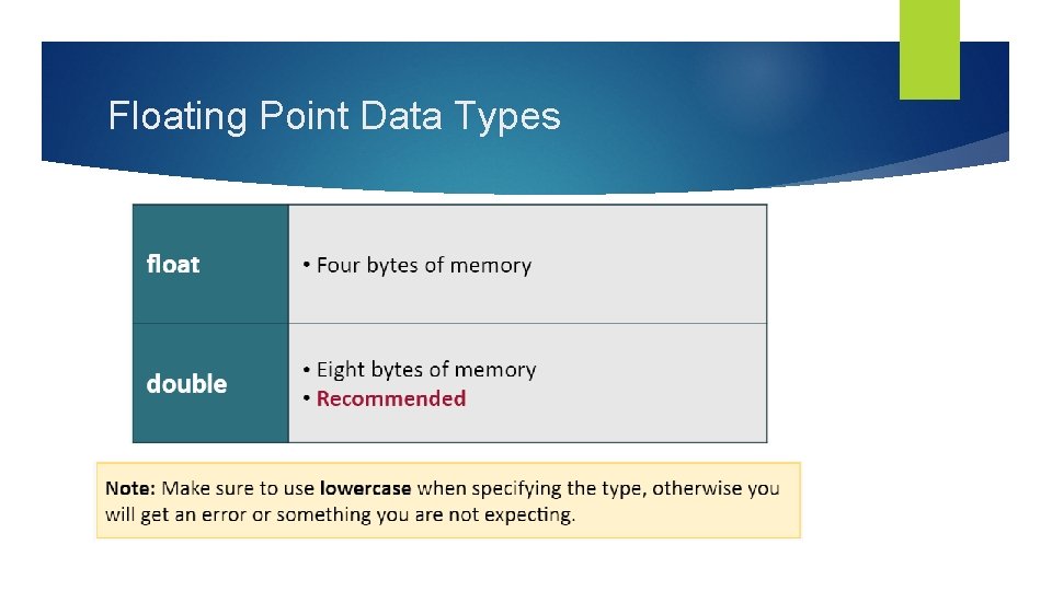 Floating Point Data Types 