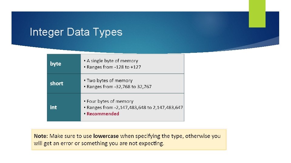 Integer Data Types 