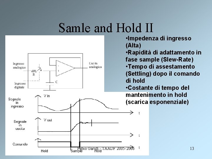 Samle and Hold II • Impedenza di ingresso (Alta) • Rapidità di adattamento in