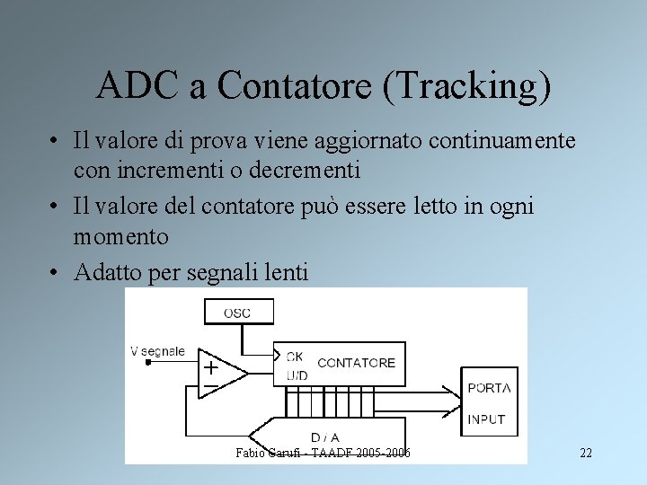 ADC a Contatore (Tracking) • Il valore di prova viene aggiornato continuamente con incrementi