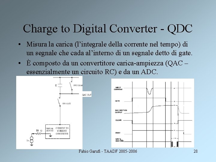 Charge to Digital Converter - QDC • Misura la carica (l’integrale della corrente nel