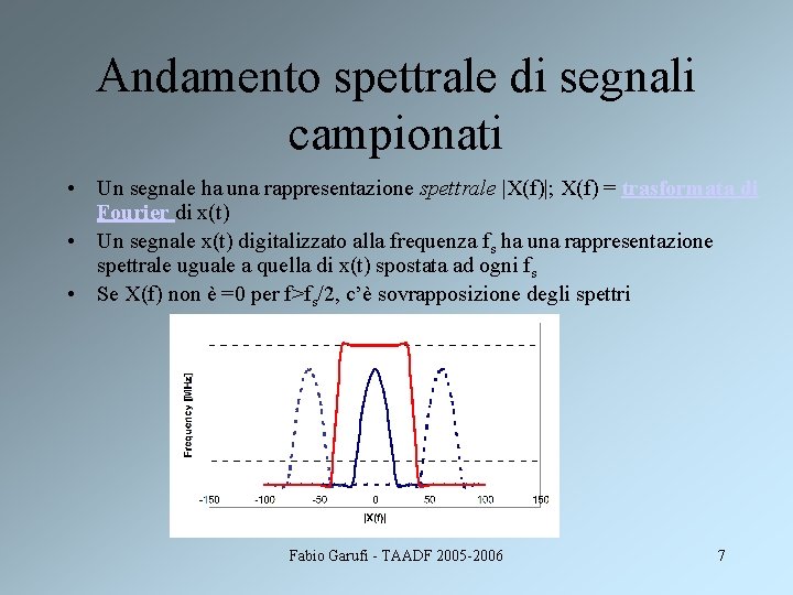 Andamento spettrale di segnali campionati • Un segnale ha una rappresentazione spettrale |X(f)|; X(f)