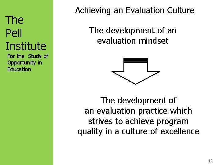 The Pell Institute Achieving an Evaluation Culture The development of an evaluation mindset For