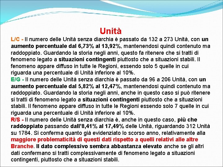 Unità L/C - Il numero delle Unità senza diarchia è passato da 132 a