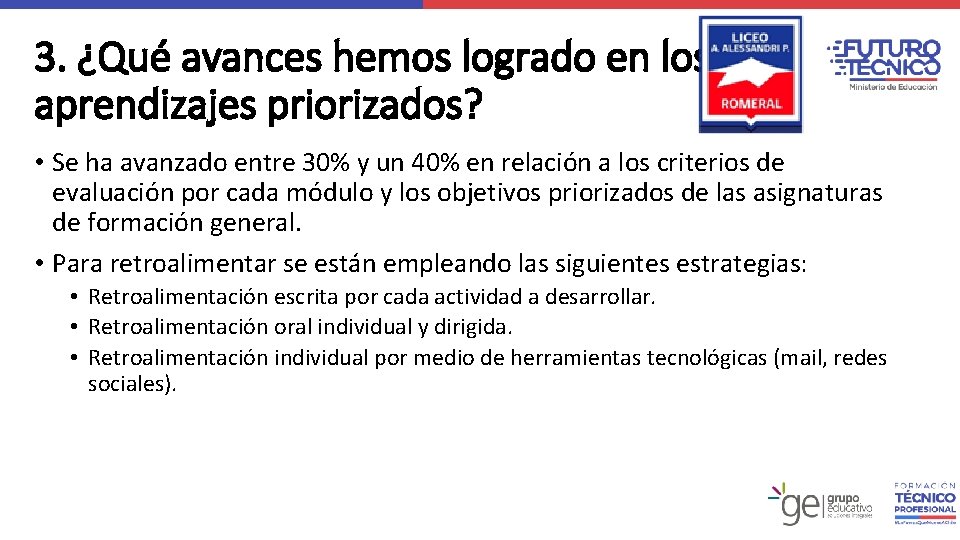 3. ¿Qué avances hemos logrado en los Logo Liceo aprendizajes priorizados? • Se ha 3. ¿Qué avances hemos logrado en los Logo Liceo aprendizajes priorizados? • Se ha