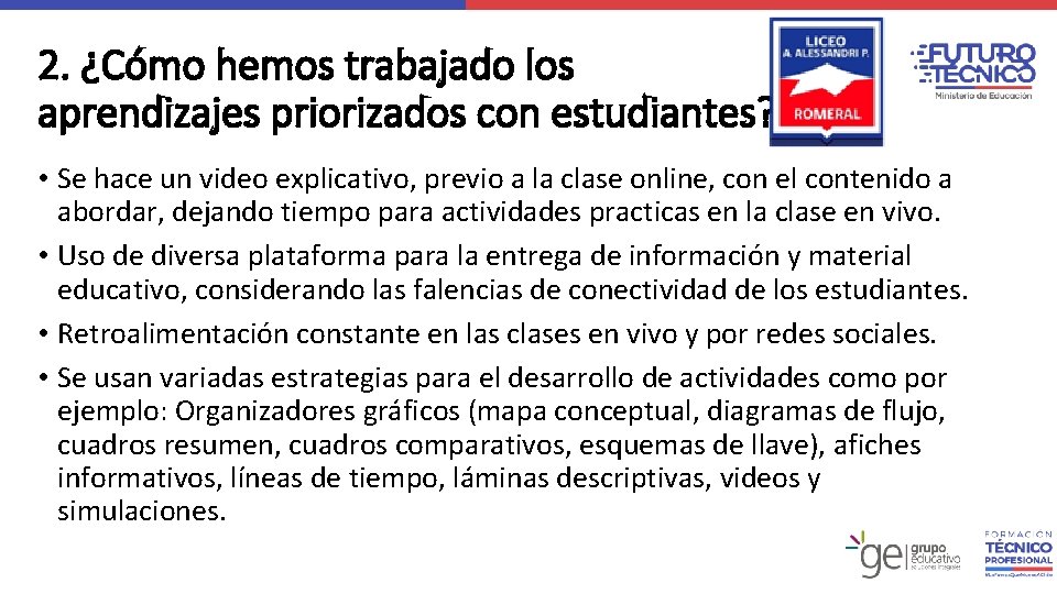 Logo Liceo 2. ¿Cómo hemos trabajado los aprendizajes priorizados con estudiantes? • Se hace Logo Liceo 2. ¿Cómo hemos trabajado los aprendizajes priorizados con estudiantes? • Se hace