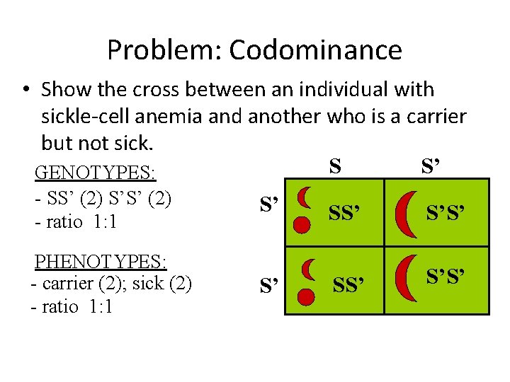 Problem: Codominance • Show the cross between an individual with sickle-cell anemia and another