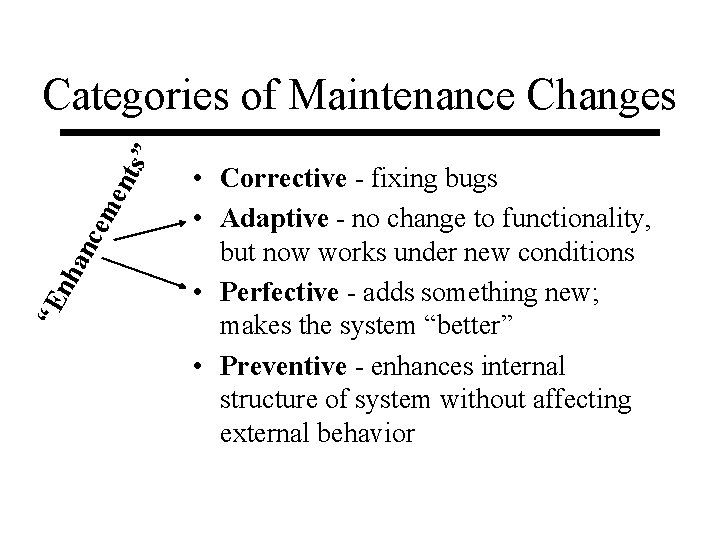 “E nh a nce m ent s” Categories of Maintenance Changes • Corrective -