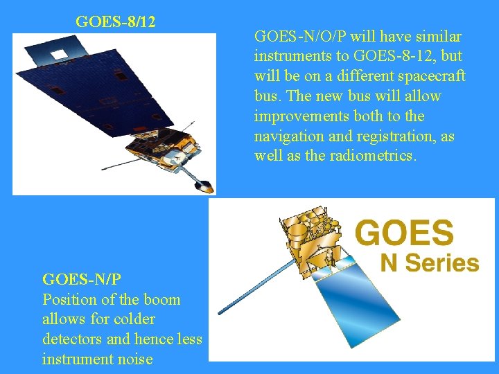 GOES-8/12 GOES-N/P Position of the boom allows for colder detectors and hence less instrument
