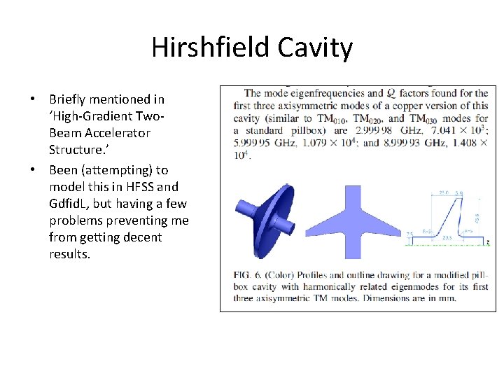 Hirshfield Cavity • Briefly mentioned in ‘High-Gradient Two. Beam Accelerator Structure. ’ • Been