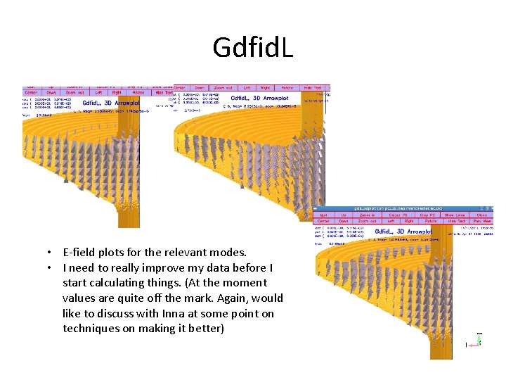 Gdfid. L • E-field plots for the relevant modes. • I need to really