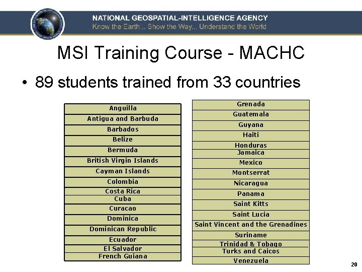 MSI Training Course - MACHC • 89 students trained from 33 countries Anguilla Antigua