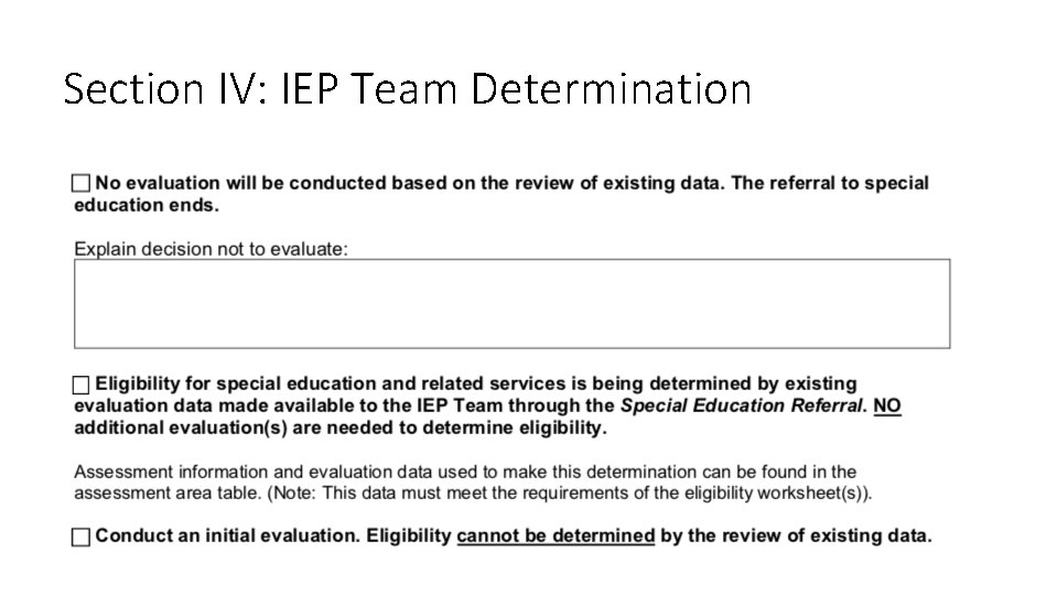 Section IV: IEP Team Determination 