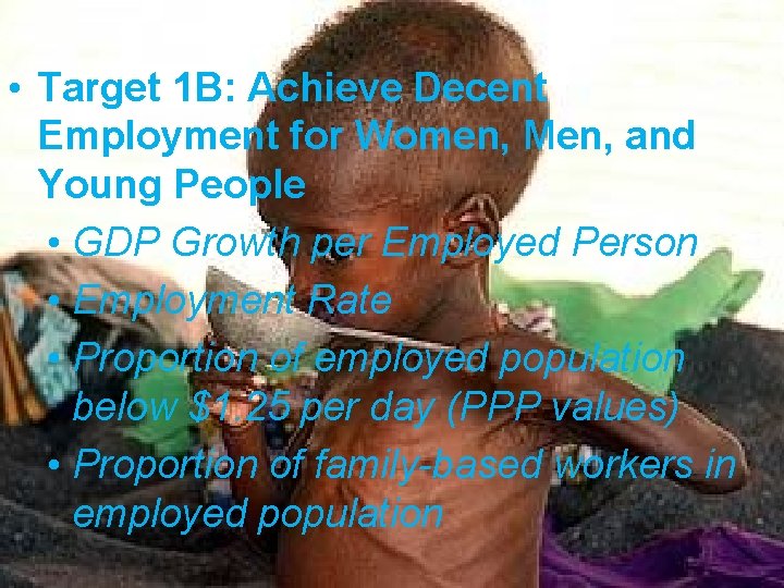  • Target 1 B: Achieve Decent Employment for Women, Men, and Young People