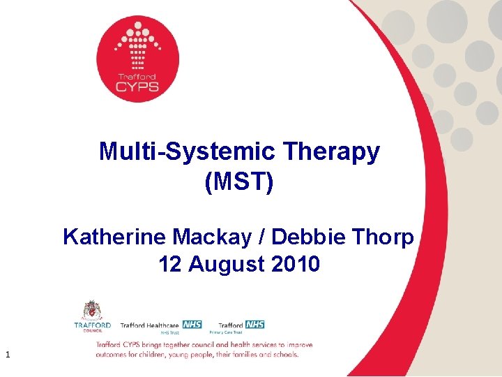Multi-Systemic Therapy (MST) Katherine Mackay / Debbie Thorp 12 August 2010 1 