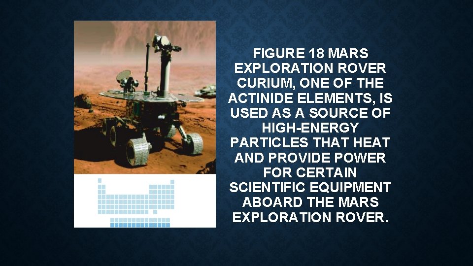 FIGURE 18 MARS EXPLORATION ROVER CURIUM, ONE OF THE ACTINIDE ELEMENTS, IS USED AS