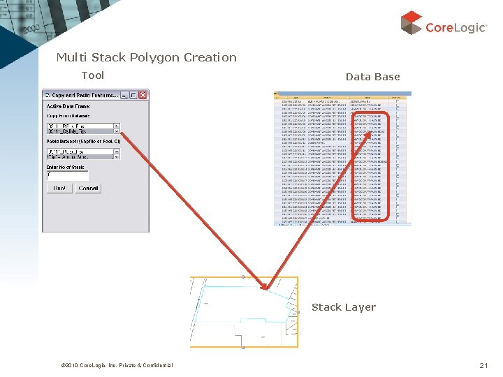 Multi Stack Polygon Creation Tool Data Base Stack Layer © 2010 Core. Logic, Inc.