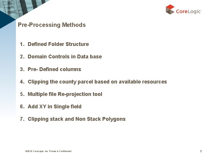 Pre-Processing Methods 1. Defined Folder Structure 2. Domain Controls in Data base 3. Pre-