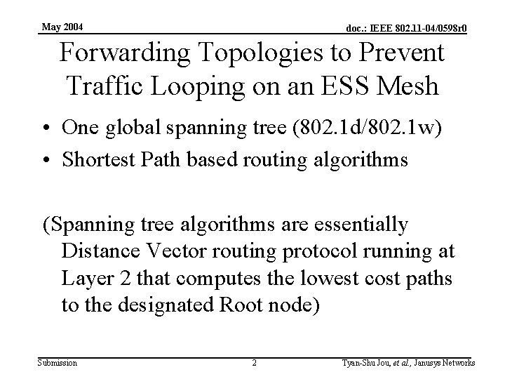 May 2004 doc. : IEEE 802. 11 -04/0598 r 0 Forwarding Topologies to Prevent