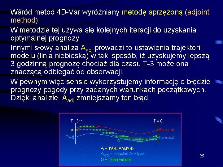 Wśród metod 4 D-Var wyróżniany metodę sprzężoną (adjoint method) W metodzie tej używa się