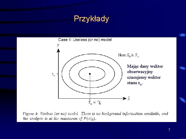 Przykłady Mając dany wektor obserwacyjny szacujemy wektor stanu xa. 7 