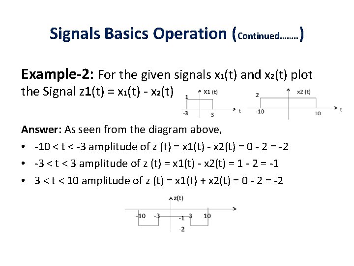 Signals Basics Operation (Continued……. . ) Example-2: For the given signals x 1(t) and