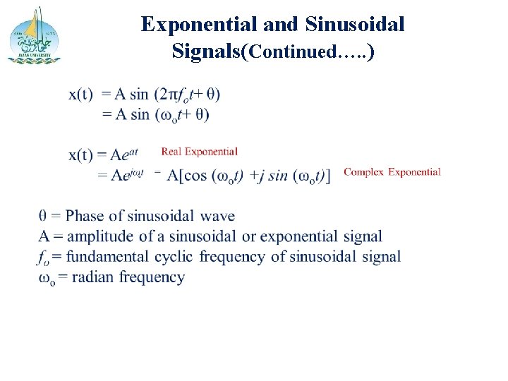 Exponential and Sinusoidal Signals(Continued…. . ) 