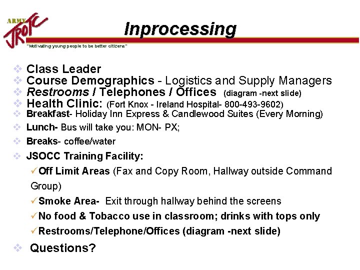 Inprocessing “Motivating young people to be better citizens” v Class Leader v Course Demographics