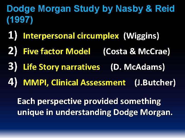 Dodge Morgan Study by Nasby & Reid (1997) 1) 2) 3) 4) Interpersonal circumplex