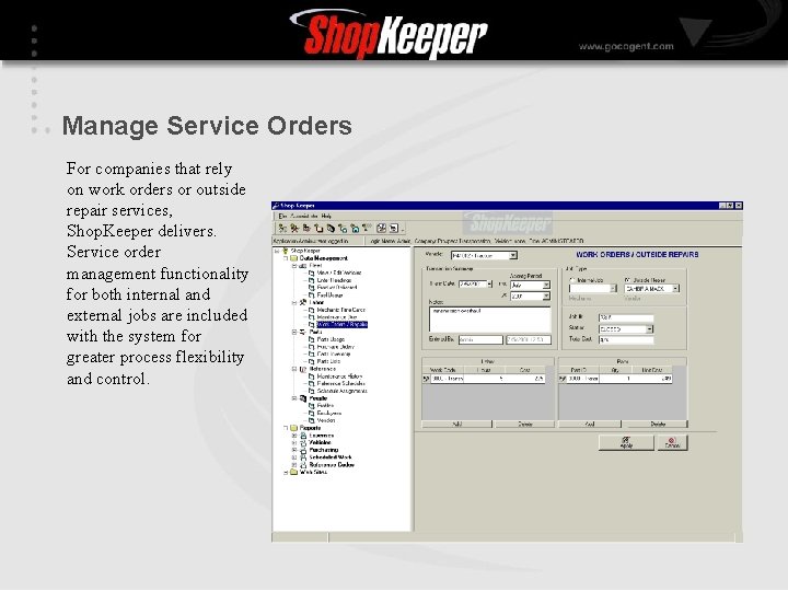 Manage Service Orders For companies that rely on work orders or outside repair services,