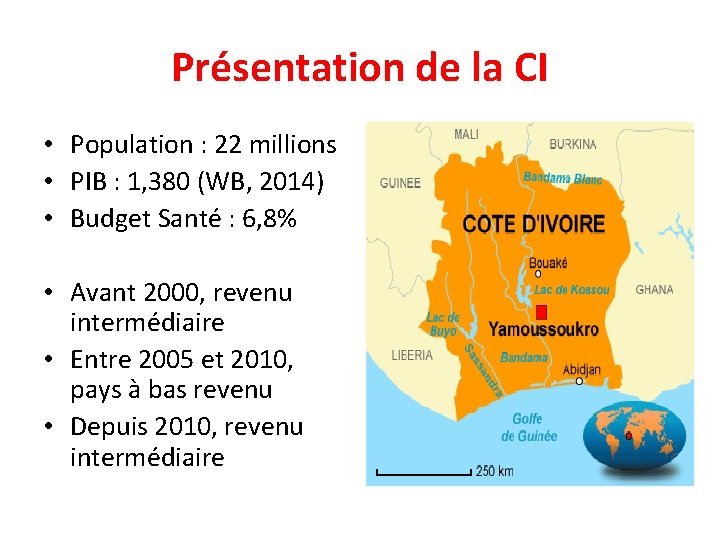 Présentation de la CI • Population : 22 millions • PIB : 1, 380