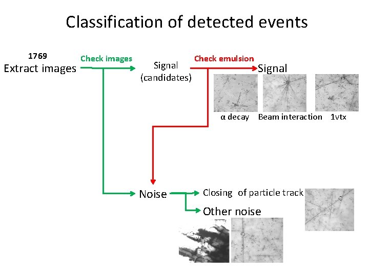 Classification of detected events 1769 Extract images Check images Signal (candidates) Check emulsion Signal