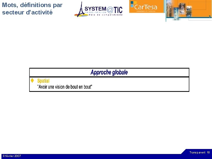 Mots, définitions par secteur d’activité Transparent 18 8 février 2007 