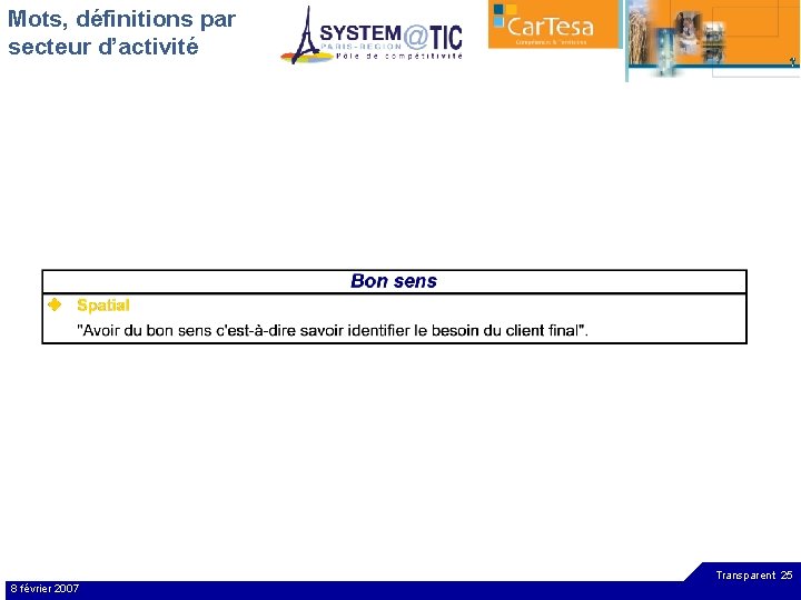 Mots, définitions par secteur d’activité Transparent 25 8 février 2007 