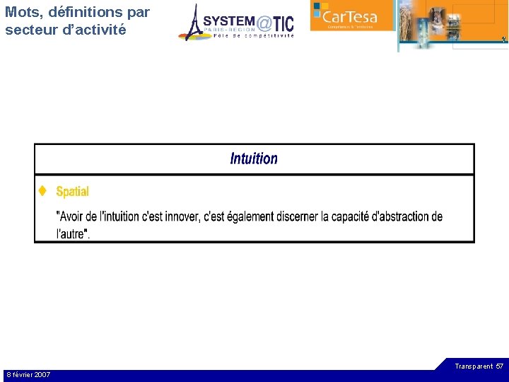 Mots, définitions par secteur d’activité Transparent 57 8 février 2007 