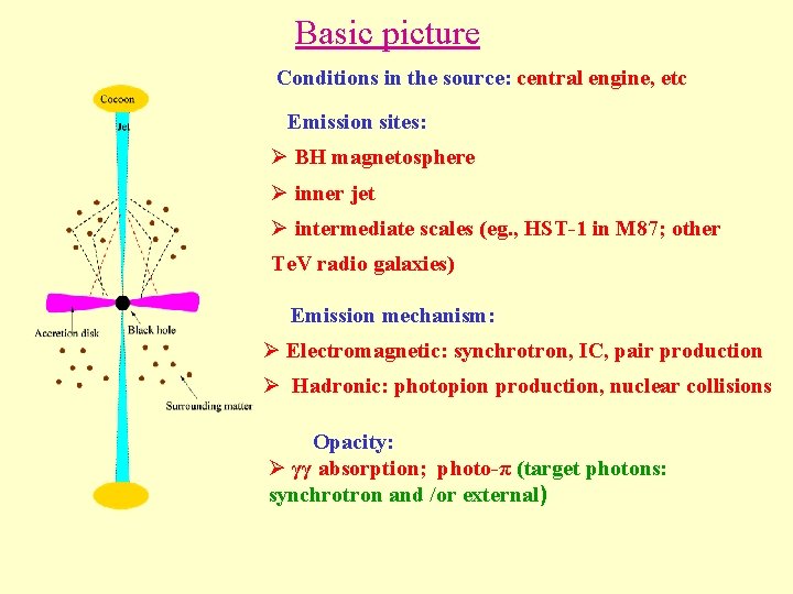 Basic picture Conditions in the source: central engine, etc Emission sites: Ø BH magnetosphere Basic picture Conditions in the source: central engine, etc Emission sites: Ø BH magnetosphere