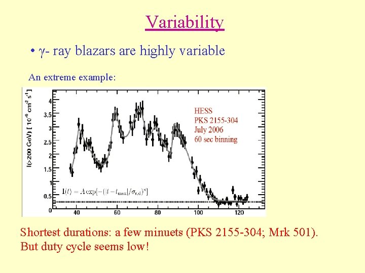 Variability • γ- ray blazars are highly variable An extreme example: Shortest durations: a Variability • γ- ray blazars are highly variable An extreme example: Shortest durations: a