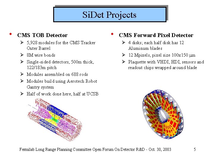 Si. Det Projects • CMS TOB Detector Ø 5, 928 modules for the CMS