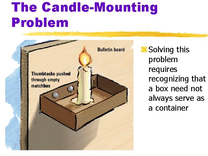 The Candle-Mounting Problem z Solving this problem requires recognizing that a box need not