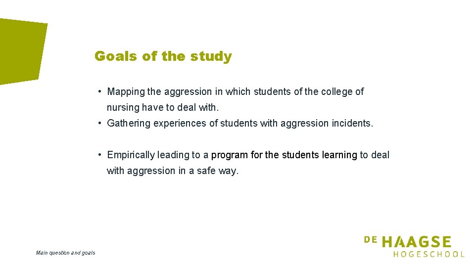 Goals of the study • Mapping the aggression in which students of the college