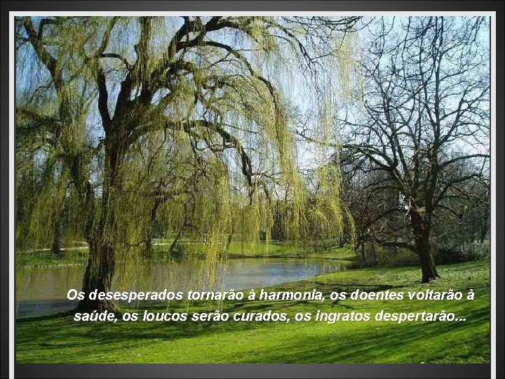 Os desesperados tornarão à harmonia, os doentes voltarão à saúde, os loucos serão curados,