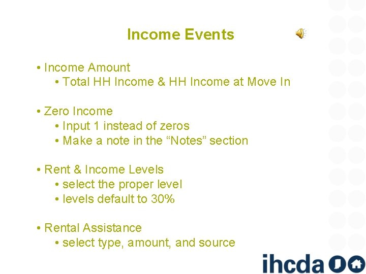 Income Events • Income Amount • Total HH Income & HH Income at Move