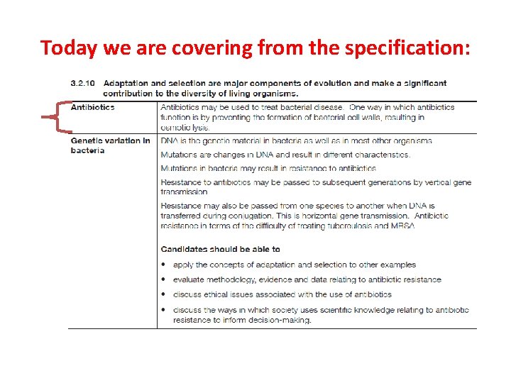 Today we are covering from the specification: 