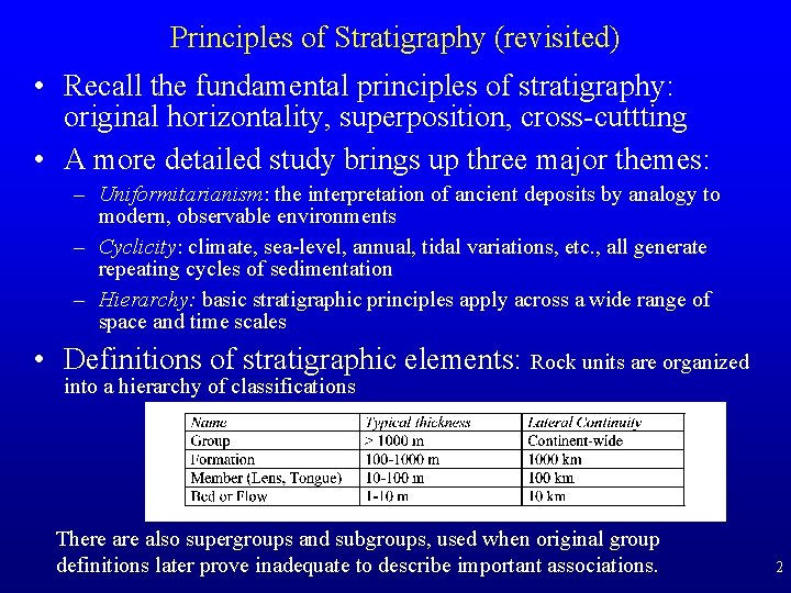 Principles of Stratigraphy (revisited) • Recall the fundamental principles of stratigraphy: original horizontality, superposition,