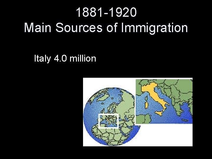 1881 -1920 Main Sources of Immigration Italy 4. 0 million 