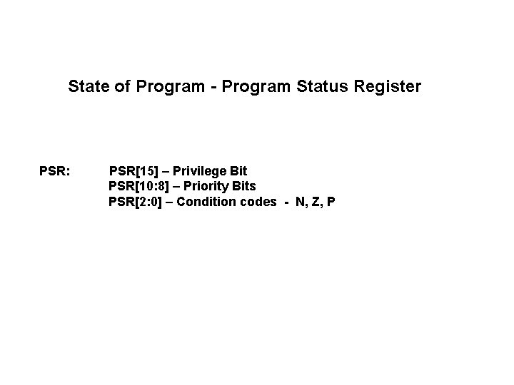 State of Program - Program Status Register PSR: PSR[15] – Privilege Bit PSR[10: 8]