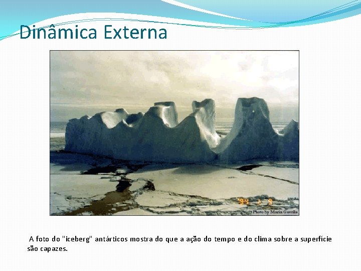 Dinâmica Externa A foto do "iceberg" antárticos mostra do que a ação do tempo