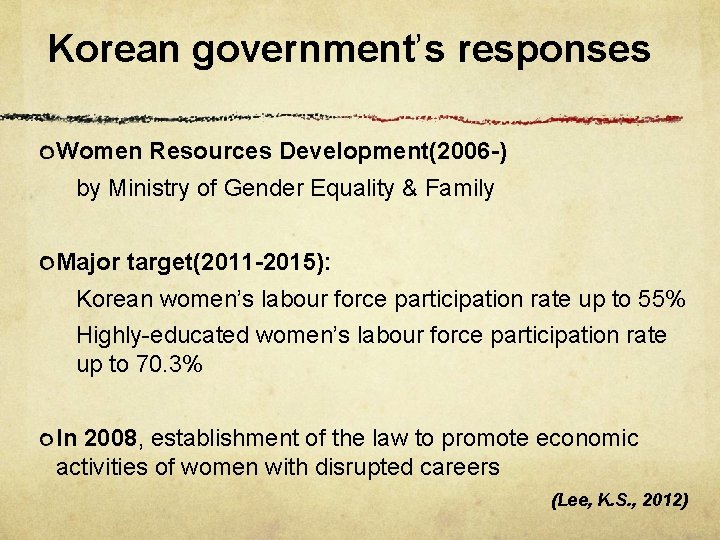 Korean government’s responses Women Resources Development(2006 -) by Ministry of Gender Equality & Family